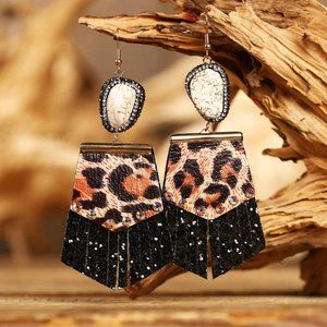 Leopard Sequined Splicing Rhinestone Earrings